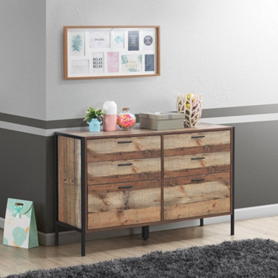 Timber Art Design Stretton Rustic Chest 6 Drawers Bedroom Living Room Storage Industrial Oak