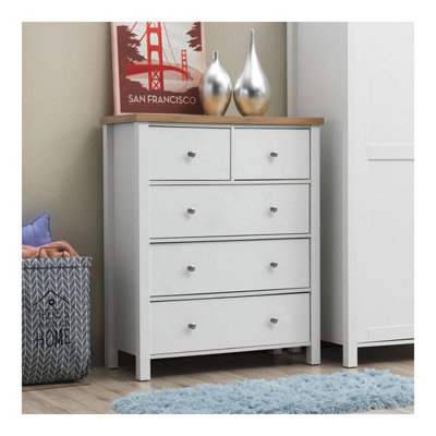 B&Q -  Astbury 3+2 5 Drawer Bedroom Cabinet Chest Of Drawers White And Oak