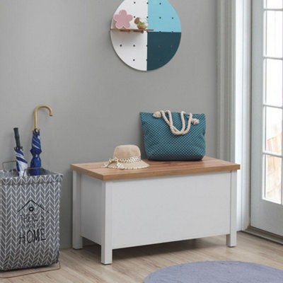 B&Q -  Astbury Ottoman Blanket Box Chest Bench Seat Storage Cabinet White And Oak