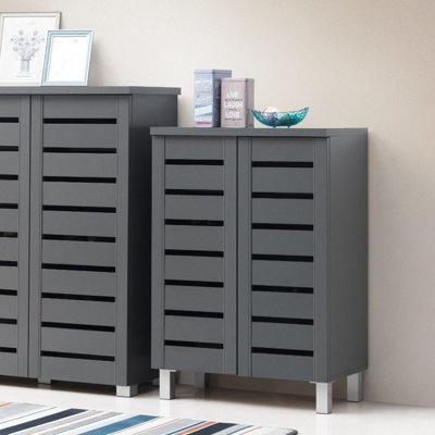 B&Q -  4 Tier Shoe Storage Cabinet 2 Door Cupboard Stand Rack Unit Dark Grey