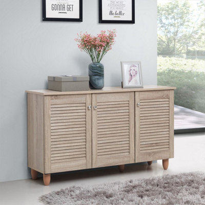 Timber Art Design Modern Shoe Storage Cabinet 3 Doors Footwear Stand Rack Unit Cupboard Sonoma Oak from B&Q