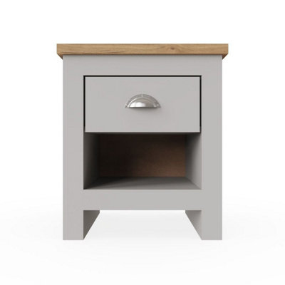 B&Q -  Lisbon Bedside Cabinet Bedroom Furniture Nightstand Table 1 Drawer Light Grey