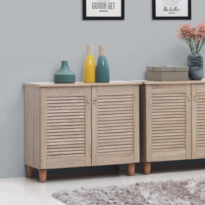 Timber Art Design Modern Shoe Storage Cabinet 2 Doors Footwear Stand Rack Unit Cupboard Sonoma Oak from B&Q