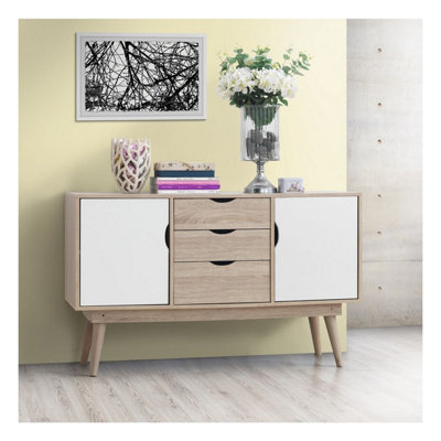 Timber Art Design Alford Sideboard 2 Doors 3 Drawers Storage Cabinet Cupboard Oak White