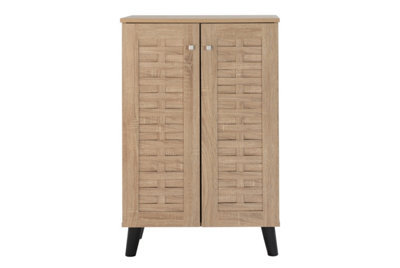 Timber Art Design Modern Shoe Storage Cabinet 2 Doors Footwear Stand Rack Unit Cupboard Sonoma Oak from B&Q