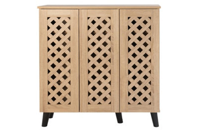 Timber Art Design Modern Shoe Storage Cabinet 3 Doors Footwear Stand Rack Unit Cupboard Sonoma Oak from B&Q