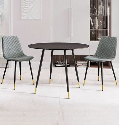 Hallowood Furniture Finley Round Dining Table (Tab101) In Black Finish With 2 Chairs (Cha201-Sgy) from B&Q