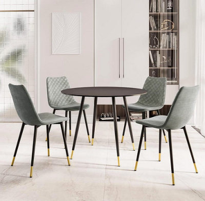 Hallowood Furniture Finley Round Dining Table (Tab101) In Black Finish With 4 Chairs (Cha201-Sgy) from B&Q