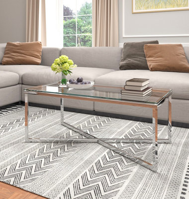 Hallowood Furniture Finley Stainless Steel Coffee Table With Glass Top from B&Q