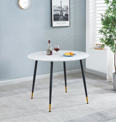 Hallowood Furniture Finley Small Round Dining Table (Tab101) With White Marble Effect Top from B&Q