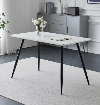Hallowood Furniture Cullompton Rectangular Dining Table (1.2M) With Marble Effect Top And Black Legs from B&Q