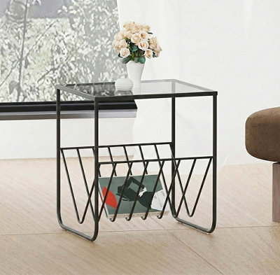 Hallowood Furniture Bourton Black Magazine Side Table With Glass Top from B&Q