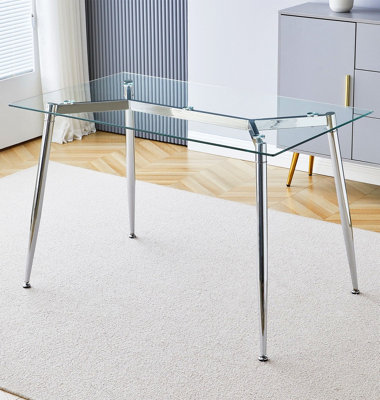 Hallowood Furniture Cullompton Rectangular Glass Dining Table (1.2M) With Chrome Legs from B&Q