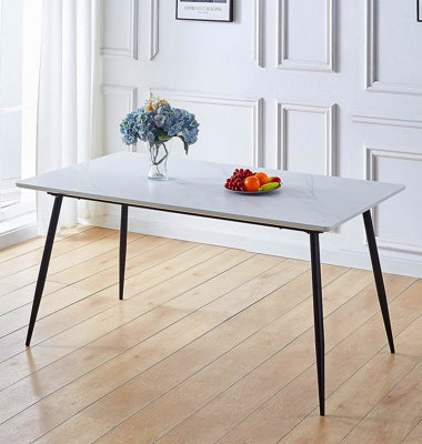 Hallowood Furniture Cullompton Large Rectangular Dining Table (1.6M) With Marble Effect Top And Black Legs from B&Q
