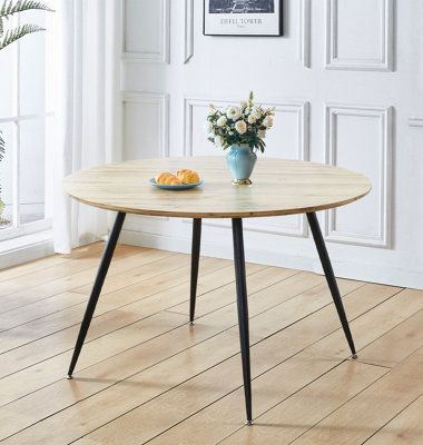 B&Q -  Cullompton Large Round Dining Table (120Cm) With Oak Effect Top And Black Legs