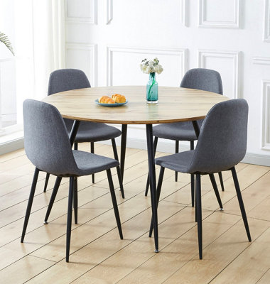 B&Q -  Cullompton Large Round Dining Table With Light Oak Effect Top (120Cm) With 4 Chairs