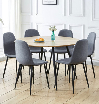 B&Q -  Cullompton Large Round Dining Table Light Oak Effect Top (120Cm) With 6 Chairs