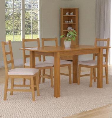 Hallowood Furniture Camberley Oak Butterfly Extending Dining Table With 4 Ladder Back Chairs In Beige Fabric Seats from B&Q