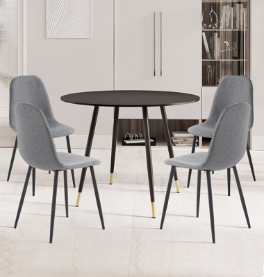 Hallowood Furniture Finley Small Round Dining Table In Black Finish With 4 Dark Grey Fabric Chairs from B&Q