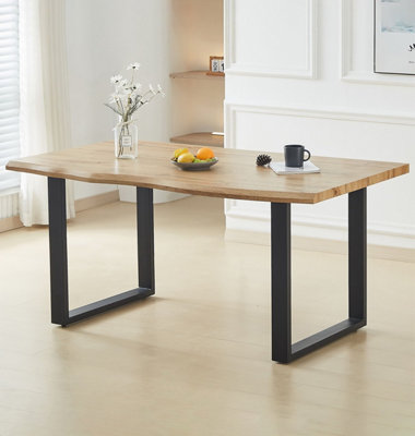 B&Q -  Cullompton Large Dining Table (160Cm) With Live Edge Effect And Black U Shaped Legs