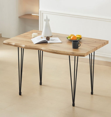B&Q -  Cullompton Dining Table (120Cm) With Live Edge Effect And Black Metal Legs