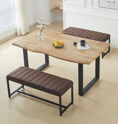 B&Q -  Cullompton Large Dining Table (160Cm) With 2 Brown Benches (110Cm)