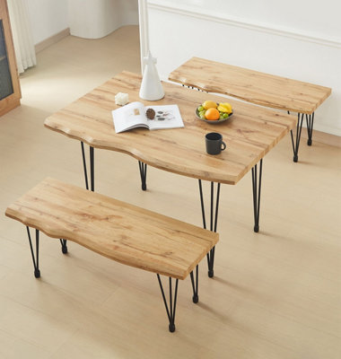 B&Q -  Cullompton Large Dining Table (120Cm) With 2 Benches (110Cm)