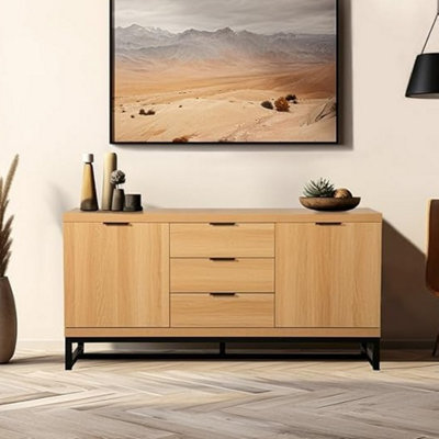 Hallowood Furniture Newquay Oak Effect Large Sideboard With Metal Base from B&Q