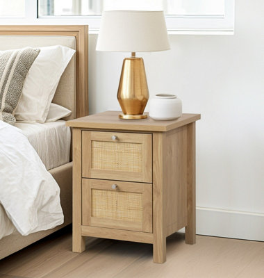 Hallowood Furniture Newquay Oak Effect Bedside Table With 2 Drawer And Real Rattan Front from B&Q