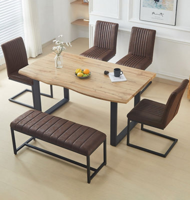 B&Q -  Cullompton Large 160Cm Dining Table With 110Cm Bench And 4 Brown Chairs