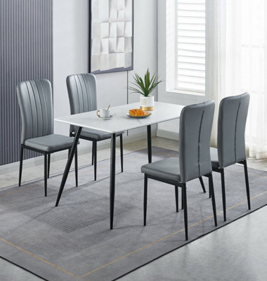 Hallowood Furniture Cullompton Rectangular Dining Table 120Cm With 4 Light Grey Faux Leather Chairs from B&Q