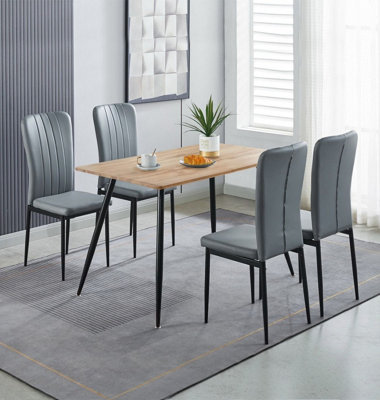 Hallowood Furniture Cullompton Small Rectangular Dining Table 120Cm With 4 Faux Leather Grey Chairs from B&Q