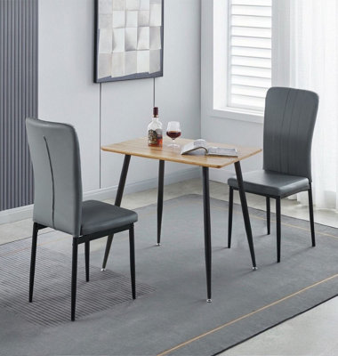 Hallowood Furniture Cullompton Small Rectangular Dining Table 80Cm With 2 Faux Leather Grey Chairs from B&Q