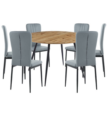Hallowood Furniture Cullompton Large Round Dining Table 120Cm With 6 Faux Leather Grey Chairs from B&Q