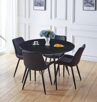 Hallowood Furniture Cullompton Large Black Round Dining Table (1.2M) With 4 Black Bonded Leather Chairs from B&Q