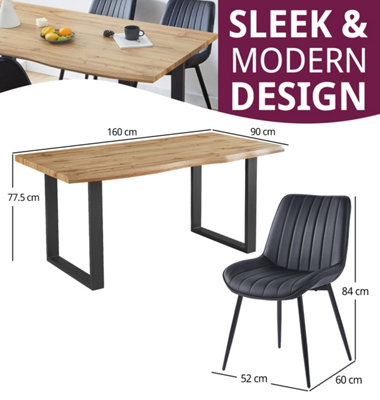 Hallowood Furniture Cullompton Large Dining Table (1.6M) With 4 Black Bonded Leather Chairs from B&Q