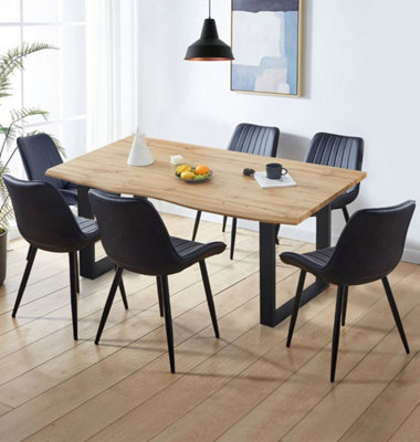 Hallowood Furniture Cullompton Large Dining Table (1.6M) With 6 Black Bonded Leather Chairs from B&Q