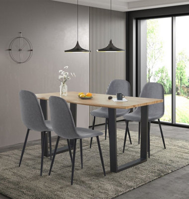 Hallowood Furniture Cullompton Large Dining Table (1.6M) With 4 Dark Grey Fabric Chairs from B&Q