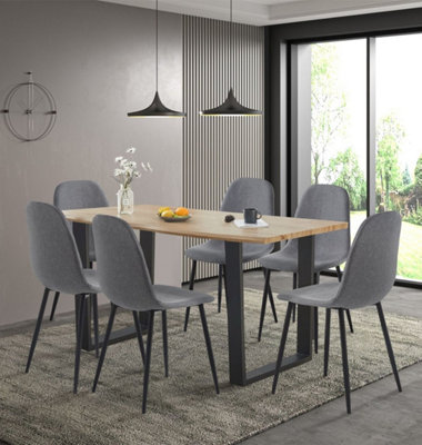 Hallowood Furniture Cullompton Large Dining Table (1.6M) With 6 Dark Grey Fabric Chairs from B&Q