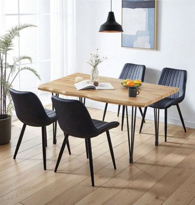 Hallowood Furniture Cullompton Large Dining Table (1.2M) With 4 Black Bonded Leather Chairs from B&Q