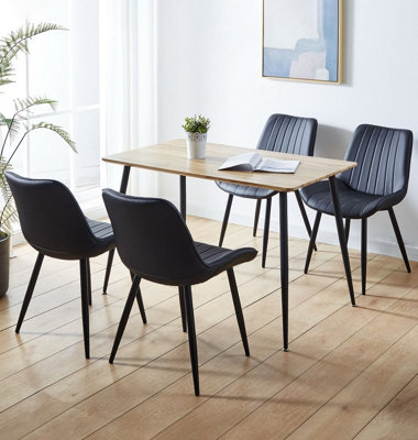 Hallowood Furniture Cullompton Small Rectangular Dining Table (120Cm) With 4 Black Bonded Leather Chairs from B&Q