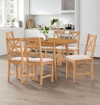 Hallowood Furniture Aston Butterfly Extending Table With 6 Cross Back Oak Chairs In Beige Seat Pad from B&Q