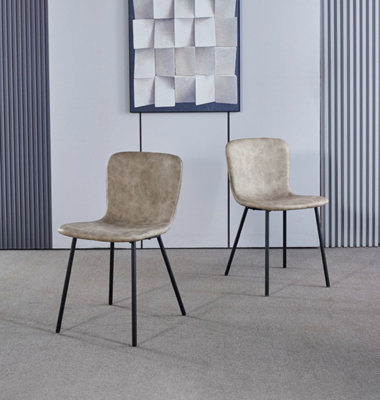 Hallowood Furniture Cullompton Taupe Faux Leather Dining Chair With Black Metal Legs X2 from B&Q