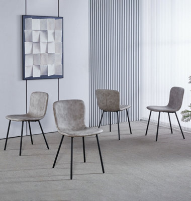Hallowood Furniture Cullompton Taupe Faux Leather Dining Chairs With Black Metal Legs X4 from B&Q
