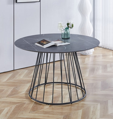 Hallowood Furniture Cullompton Round Dining Table 120Cm With Grey Marble Effect Top And Black Base from B&Q