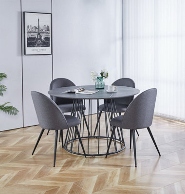 Hallowood Furniture Cullompton Large 120Cm Round Table With 4 Grey Curved Back Chairs from B&Q