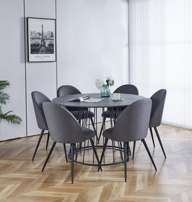 Hallowood Furniture Cullompton Large 120Cm Round Table With 6 Grey Curved Back Chairs from B&Q