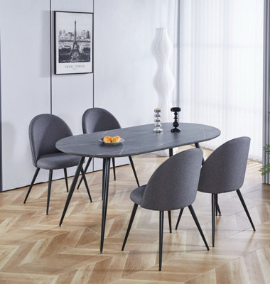 B&Q -  Cullompton Large 160Cm Oval Table With 4 Grey Curved Back Chairs