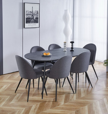 Hallowood Furniture Cullompton Large 160Cm Oval Table With 6 Curved Back Chairs Grey