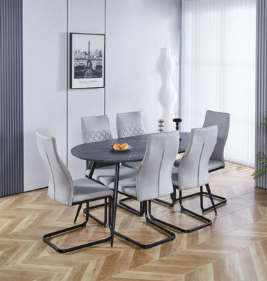 B&Q -  Cullompton Large 160Cm Oval Table With 6 Grey High Back Chairs
